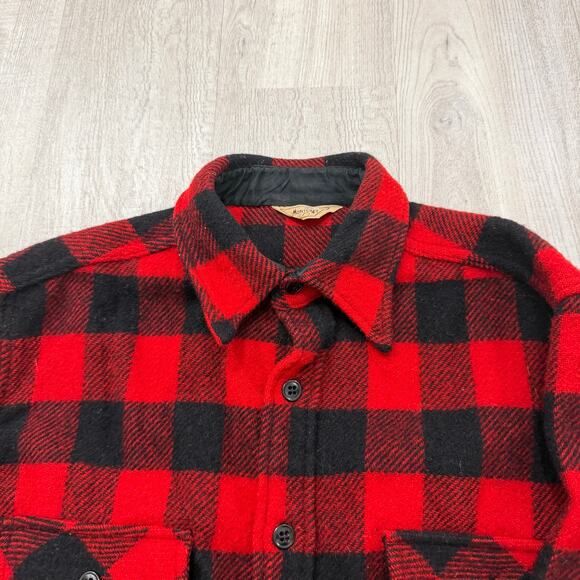 Vintage Monterey Buffalo Check Plaid Shacket Flannel Men's Large Red Black 60s - Picture 3 of 6
